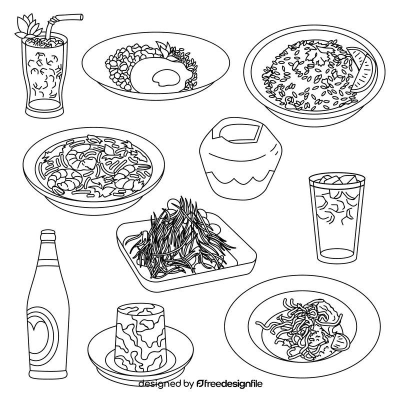 Thai food set black and white vector