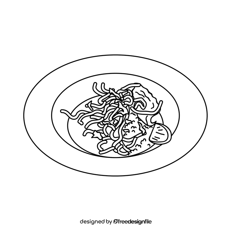 Coconut curry noodle soup Thai food black and white clipart