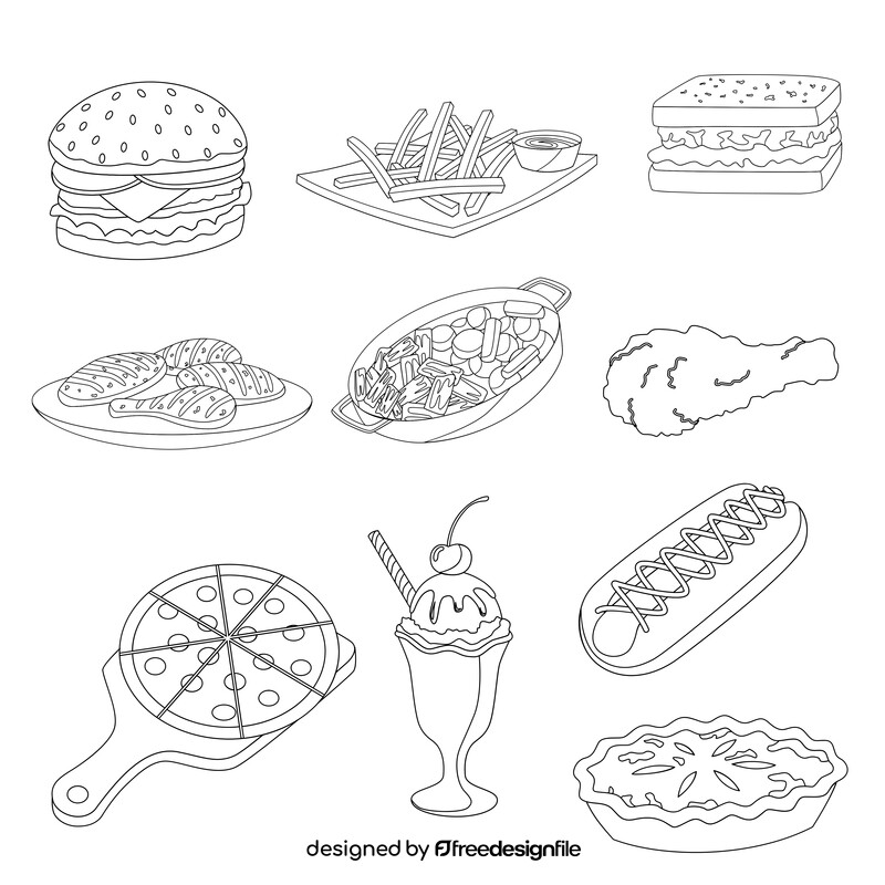 American food set black and white vector