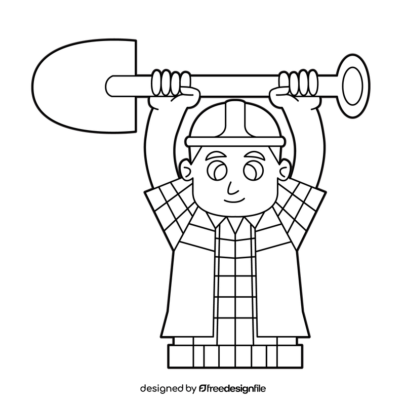 Bob The Builder, Bob with shovel drawing black and white clipart