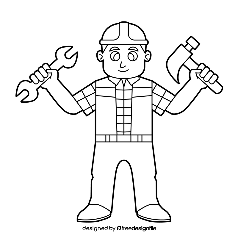 Bob The Builder, Bob with tools drawing black and white clipart