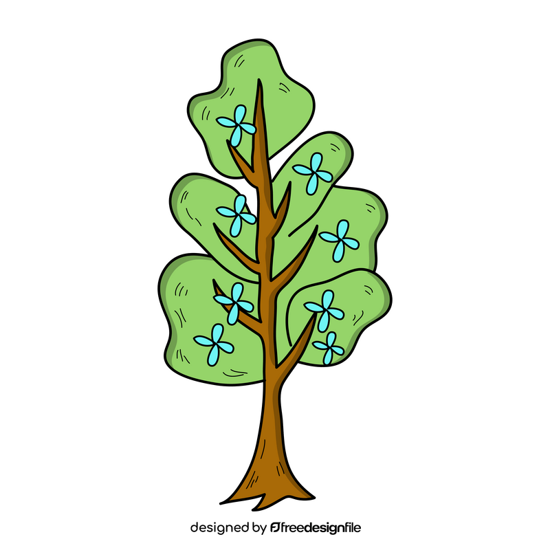 Green tree with flowers drawing clipart