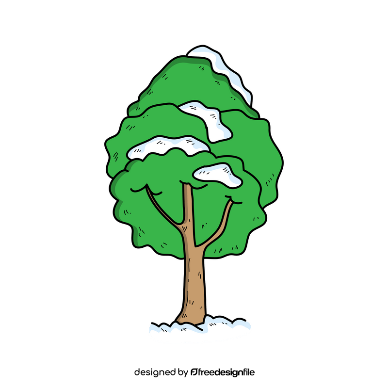 Cute winter tree with snow drawing clipart