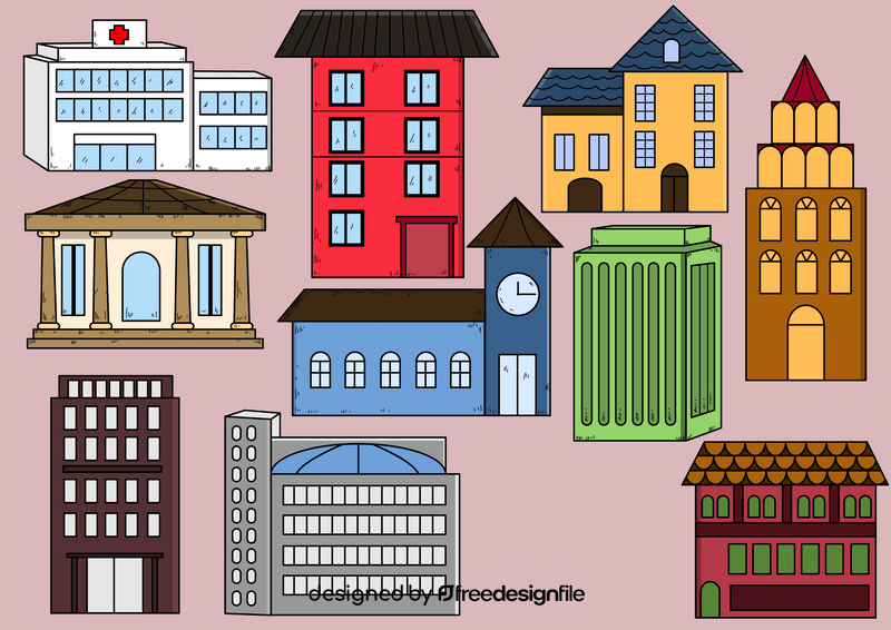 Buildings drawing set vector