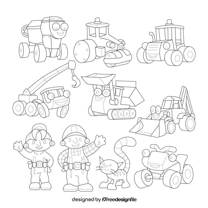 Bob The Builder cartoon characters set black and white vector