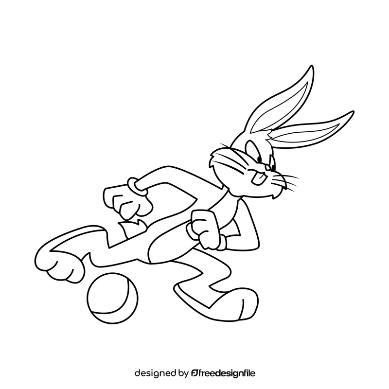 Bugs Bunny cartoon character playing football drawing black and white clipart