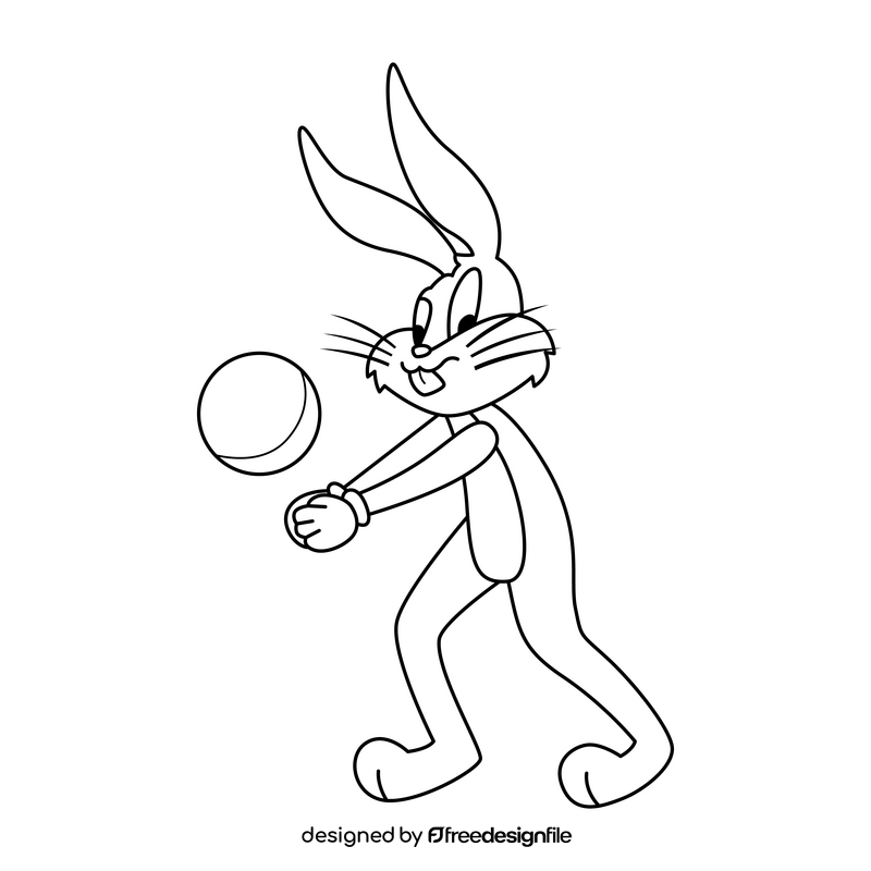 Cartoon Bugs Bunny playing volleyball drawing black and white clipart