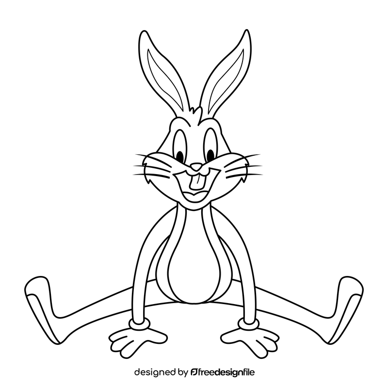Happy Bugs Bunny cartoon character drawing black and white clipart