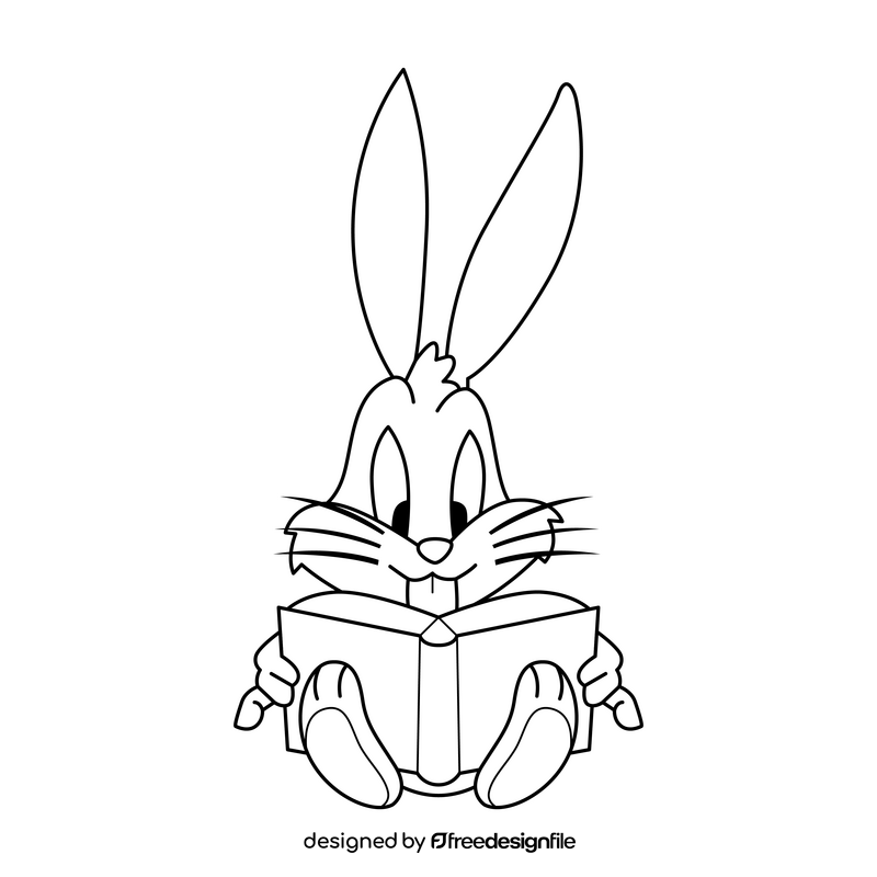 Bugs Bunny reading book drawing black and white clipart
