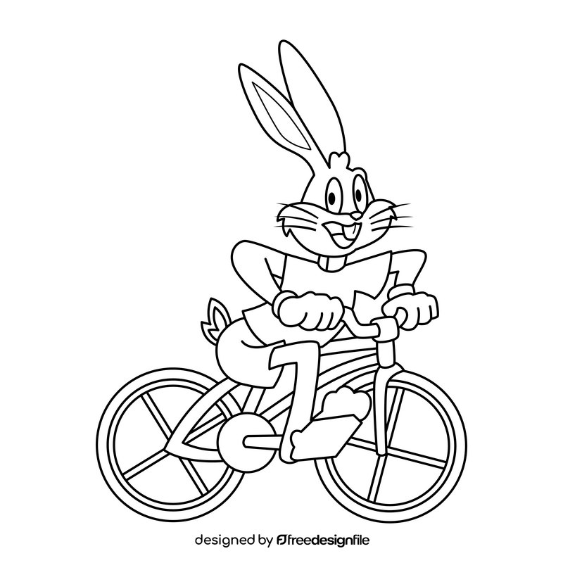 Bugs Bunny biking cartoon drawing black and white clipart