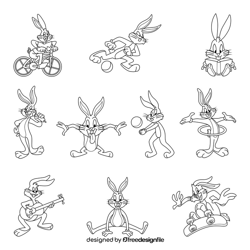 Bugs Bunny cartoon images set black and white vector