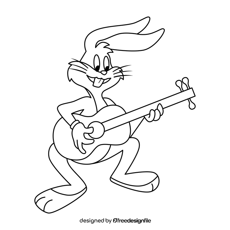 Bugs Bunny playing guitar cartoon drawing black and white clipart