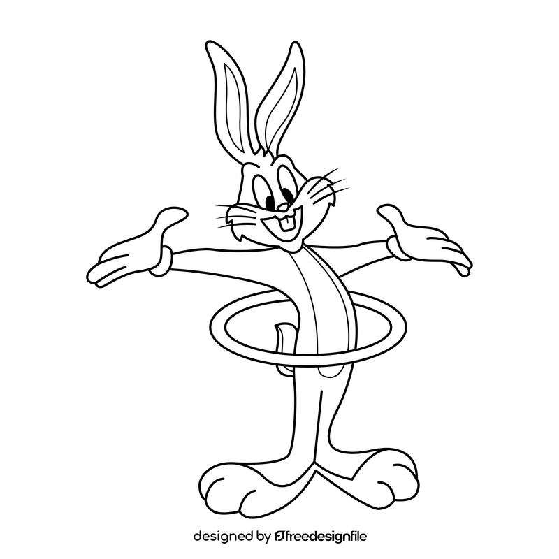Bugs Bunny with hula hoop drawing black and white clipart
