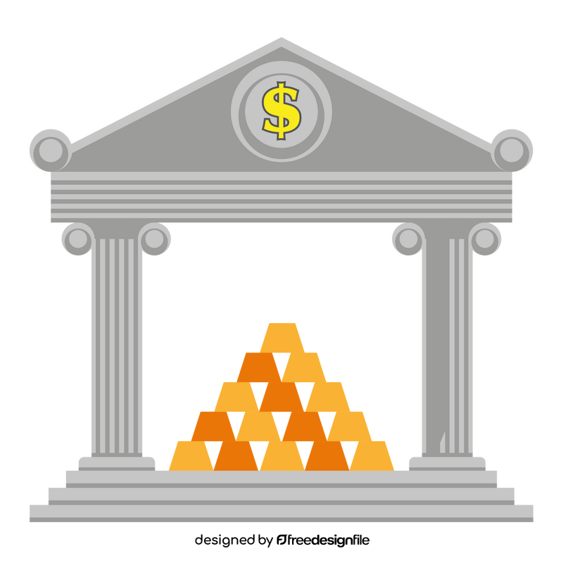 Bank building, gold bars, dollar sign clipart