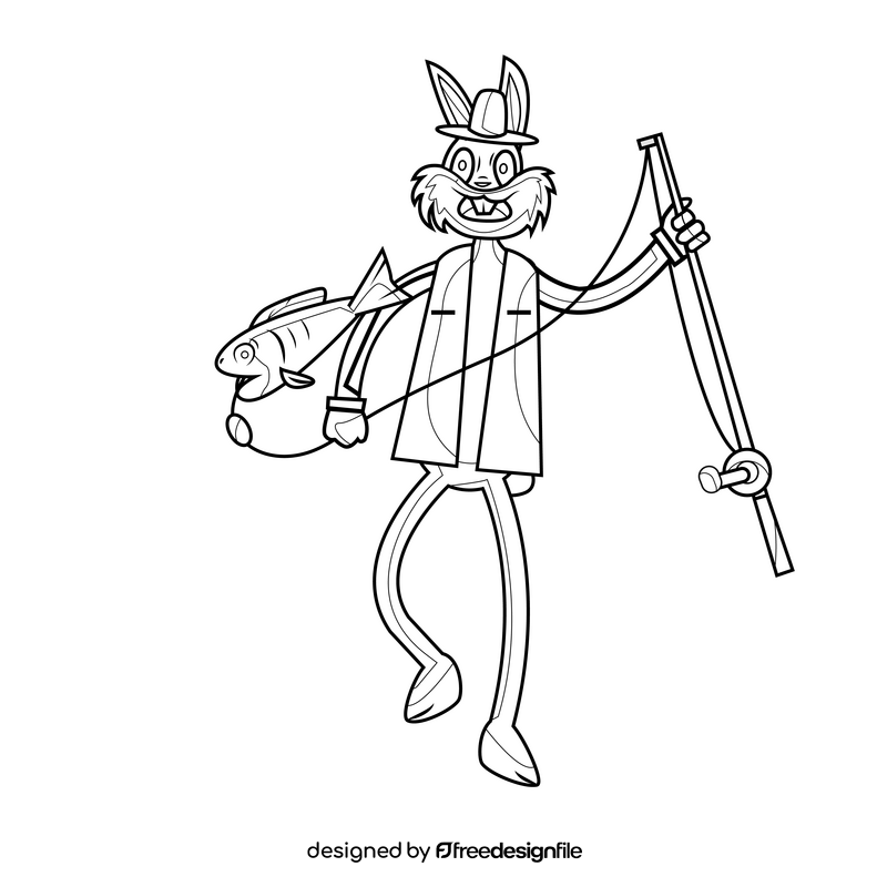 Bugs Bunny fishing drawing black and white clipart