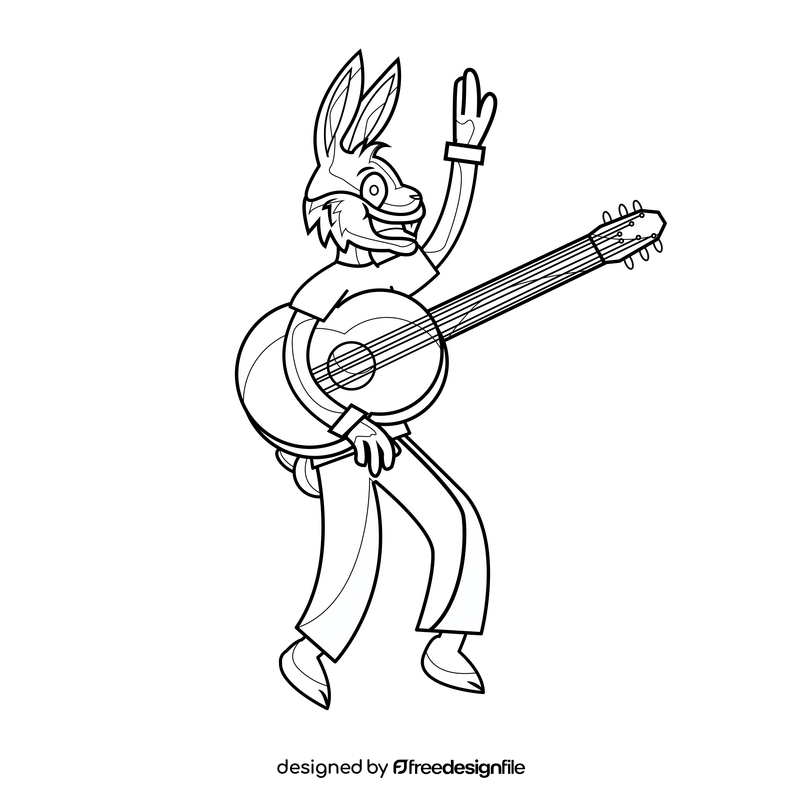 Bugs Bunny with guitar drawing black and white clipart