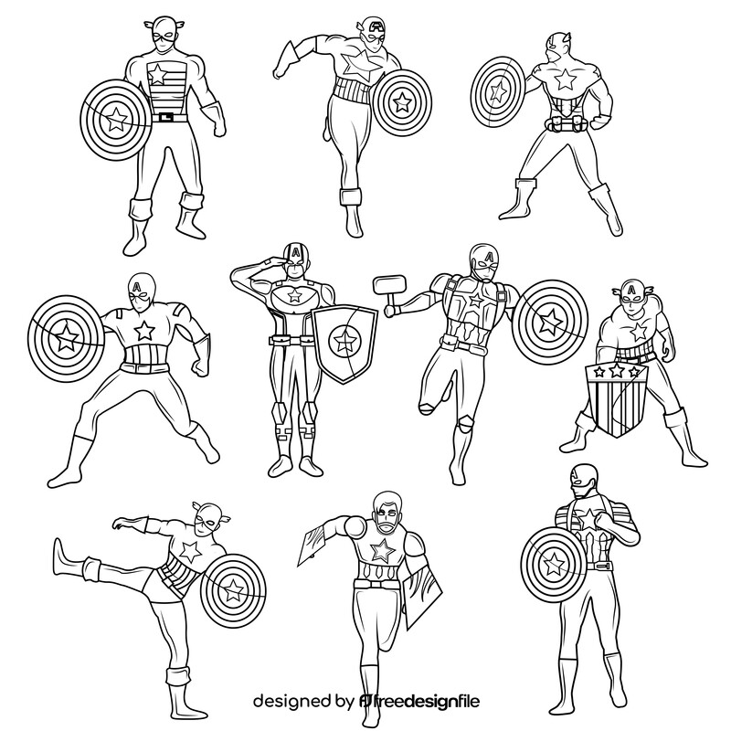 Captain America images set black and white vector