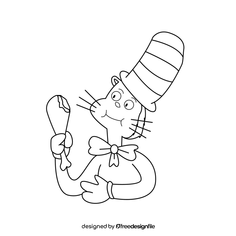 Dr. Seuss Cat in the Hat eating chicken drawing black and white clipart