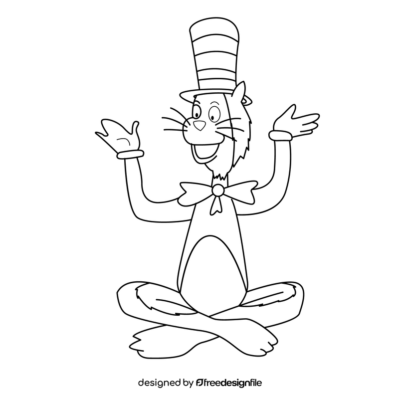 Cat in the Hat drawing black and white clipart