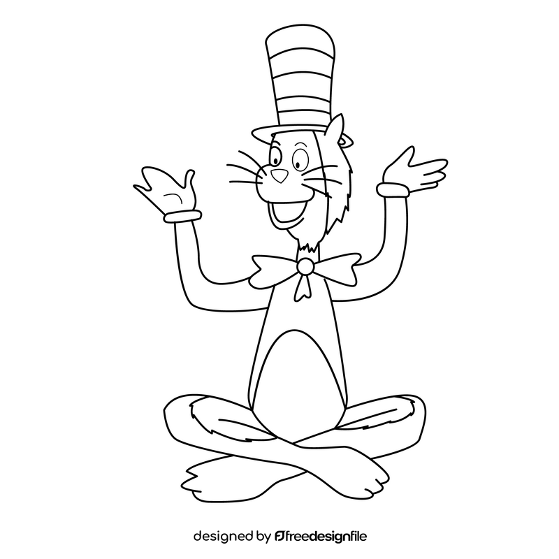 Cat in the Hat drawing black and white clipart