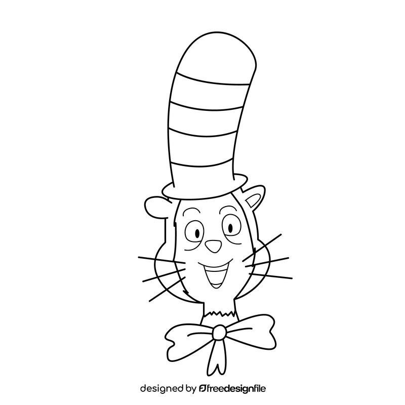 Cat in the Hat black and white clipart