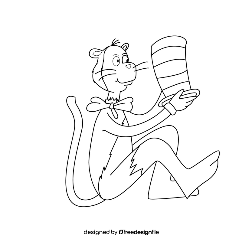 Dr. Seuss Cat in the Hat character black and white clipart