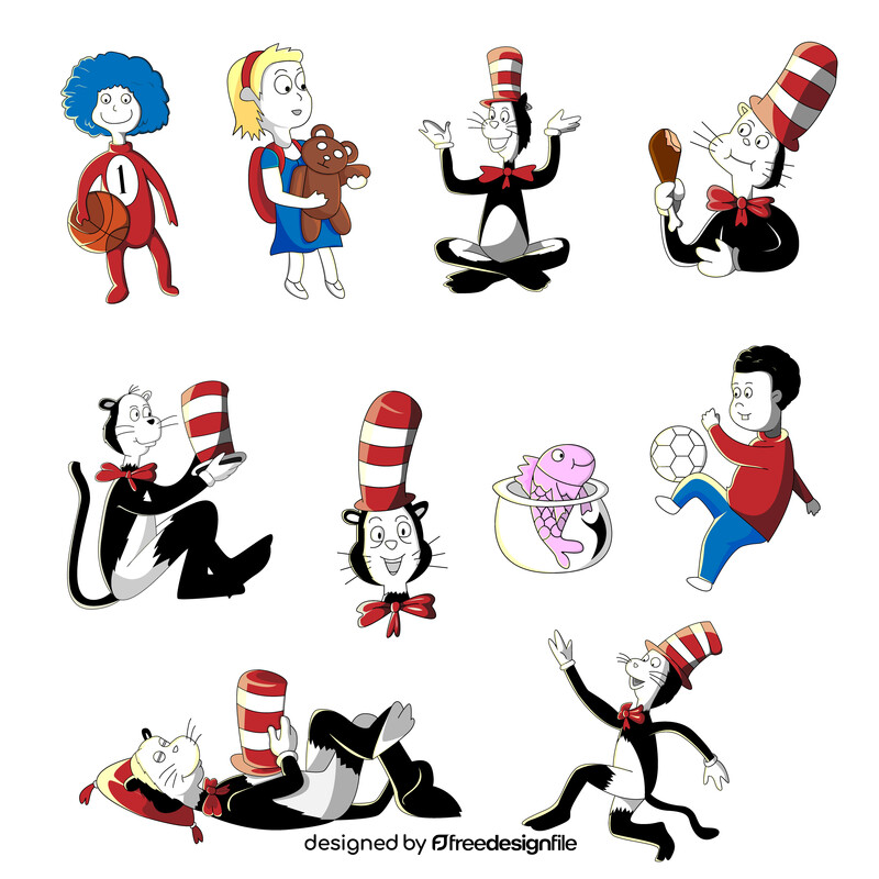 Dr. Seuss The Cat in the Hat set vector