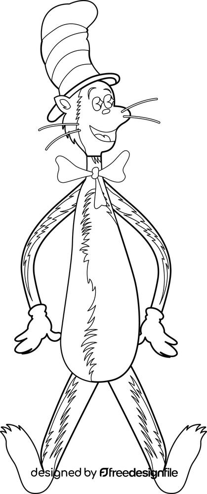 Cat In The Hat happy drawing black and white clipart