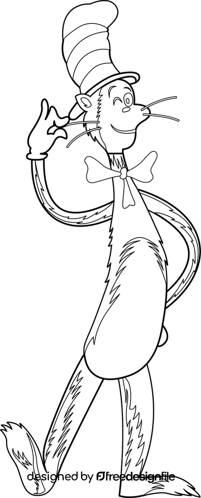 Dr. Seuss Cat in the hat drawing black and white clipart