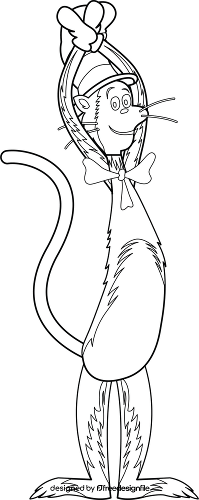 Cat in the hat Dr. Seuss drawing black and white clipart