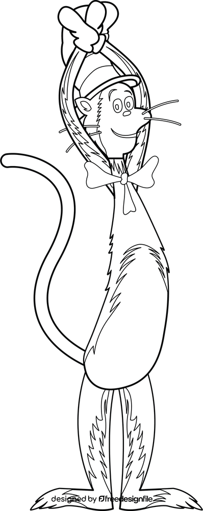 Cat in the hat Dr. Seuss drawing black and white clipart