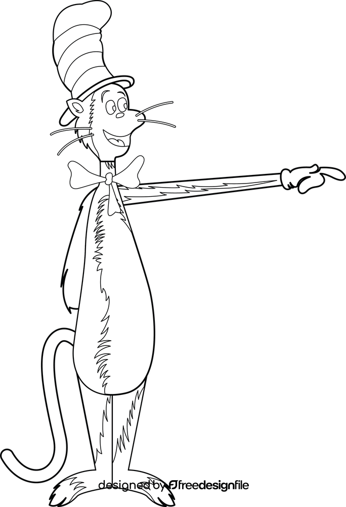 Dr. Seuss Cat in the hat drawing black and white clipart