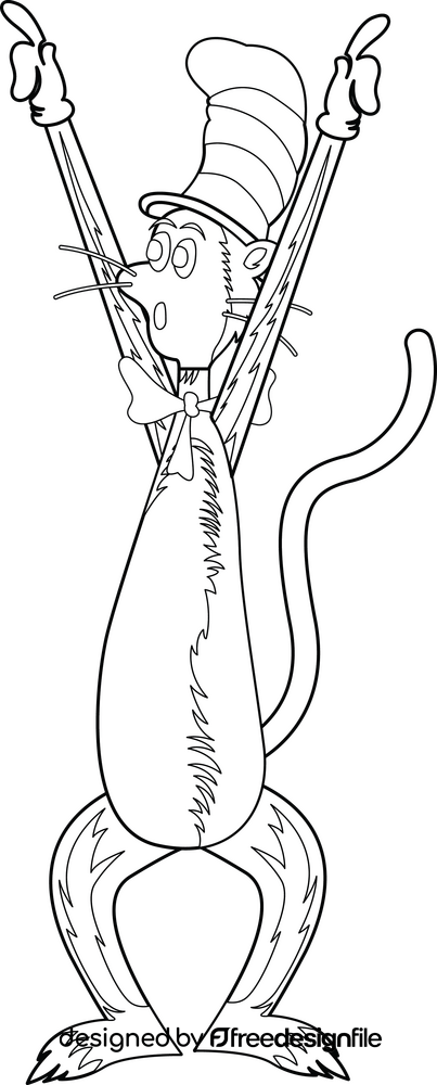 Dr. Seuss happy Cat in the hat drawing black and white clipart