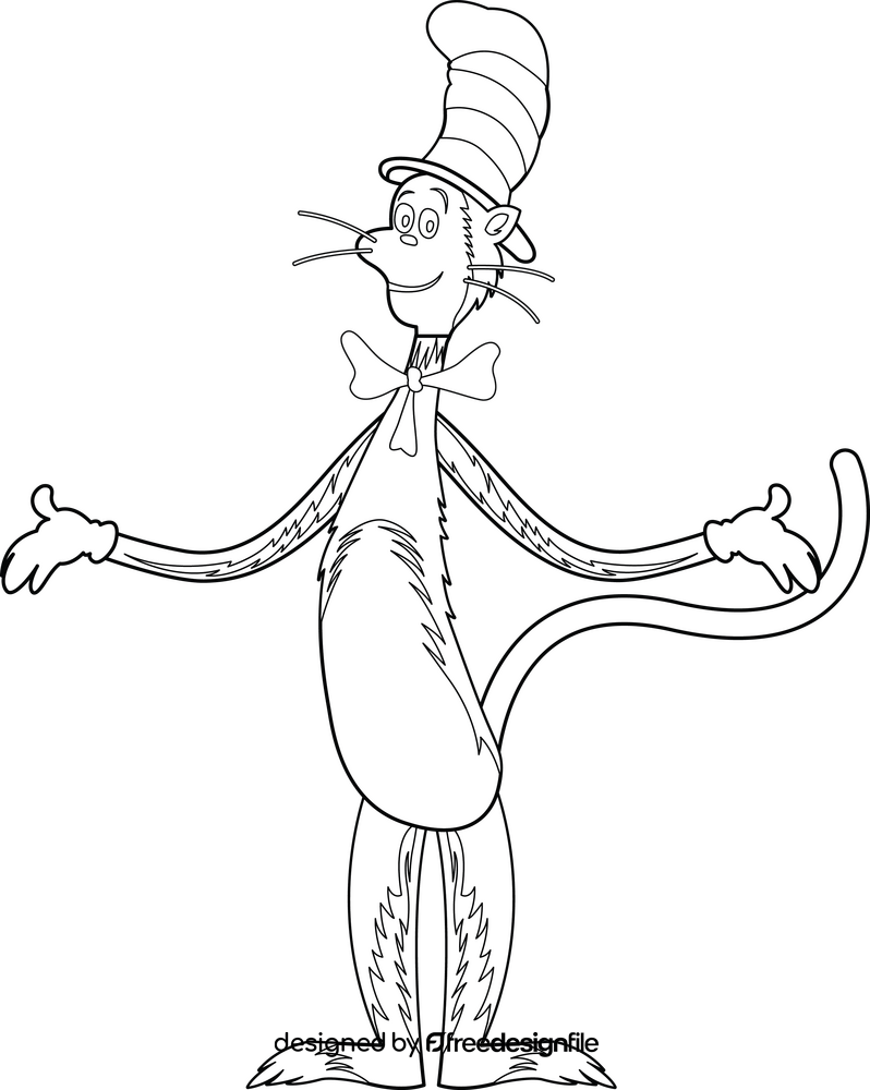 Cat in the hat black and white clipart vector free download