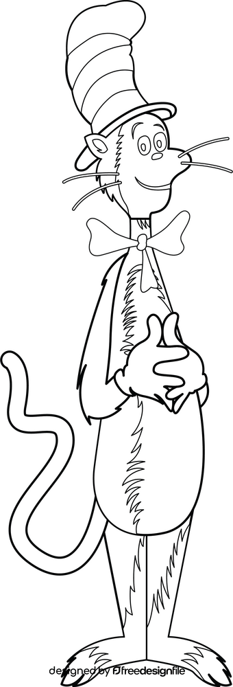 Cat in the hat Dr. Seuss cartoon drawing black and white clipart
