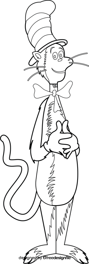 Cat in the hat Dr. Seuss cartoon drawing black and white clipart