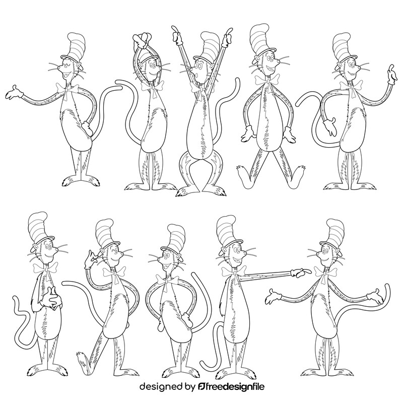 Cat In The Hat character images set black and white vector