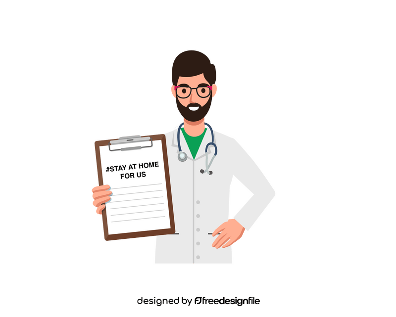 Doctor man with sign stay at home clipart