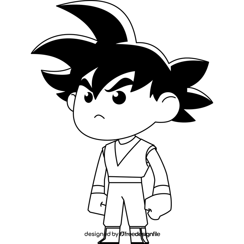 Goku chibi cartoon drawing black and white clipart