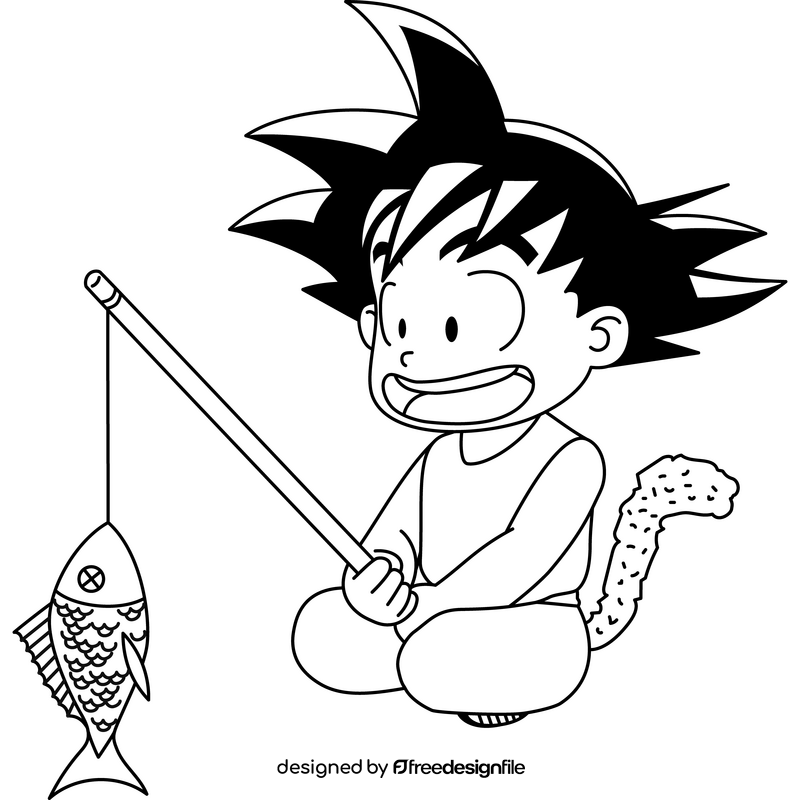 Son Goku fishing drawing black and white clipart