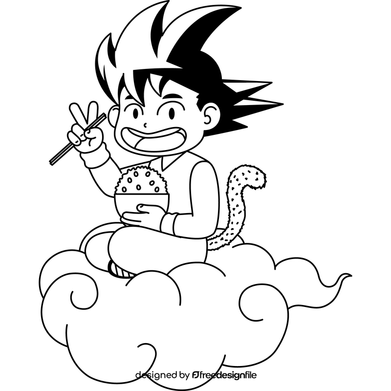 Goku Dragon Ball Z on cloud drawing black and white clipart