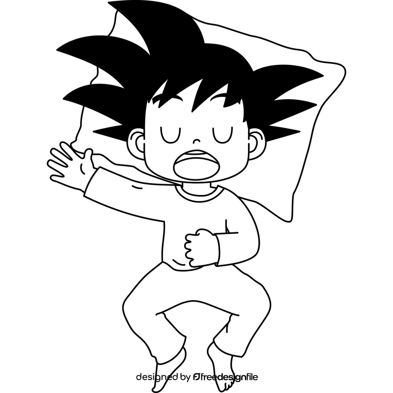 Cute Goku sleeping cartoon drawing black and white clipart