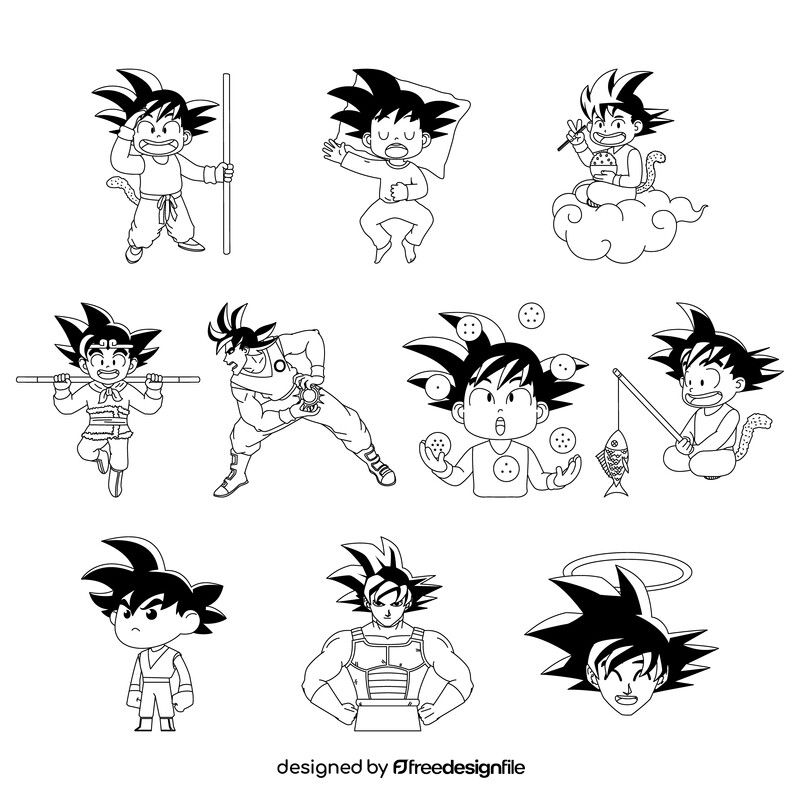 Goku Dragon Ball Z set black and white vector