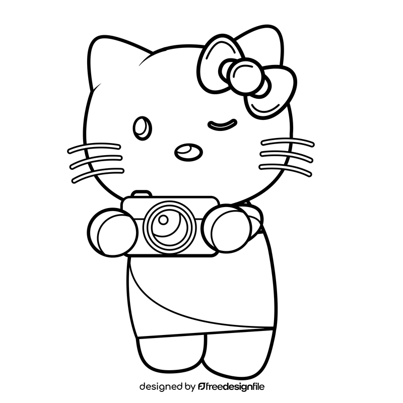 Hello Kitty cartoon character drawing black and white clipart