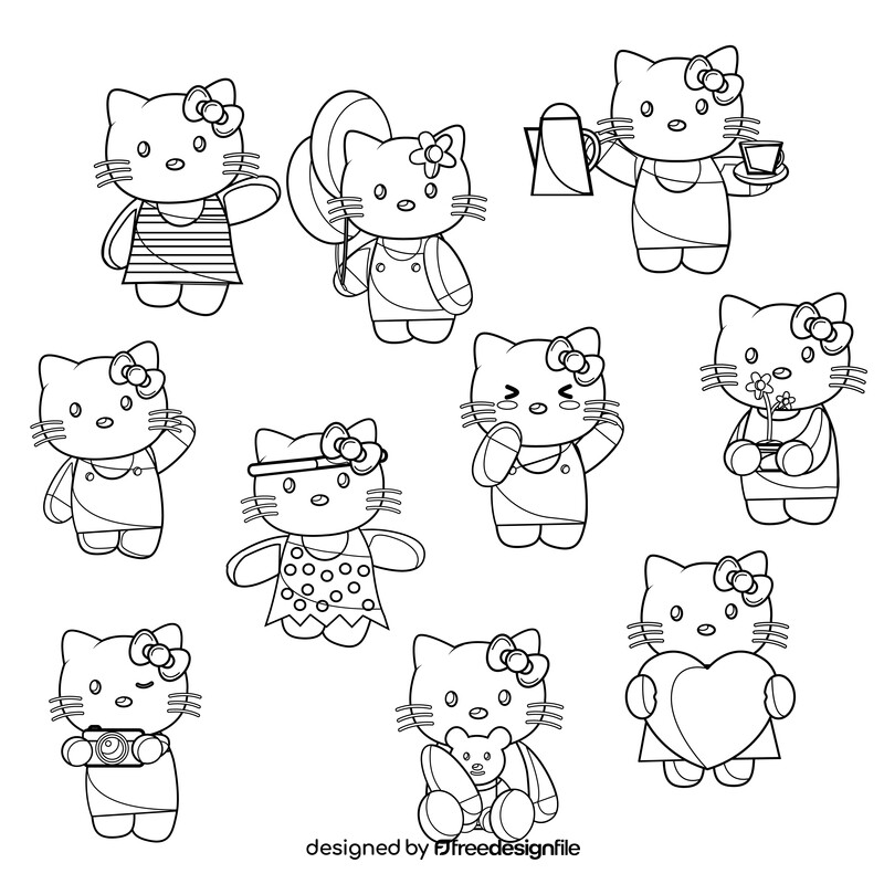 Hello Kitty set black and white vector