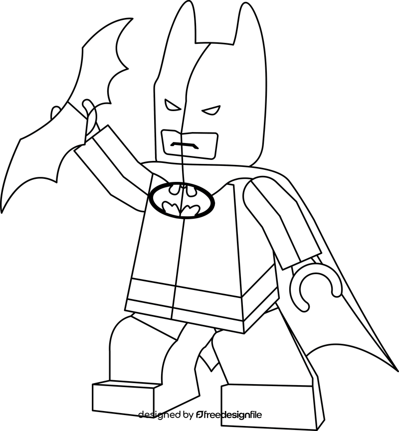 Lego Batman Boomerang throwing drawing black and white clipart