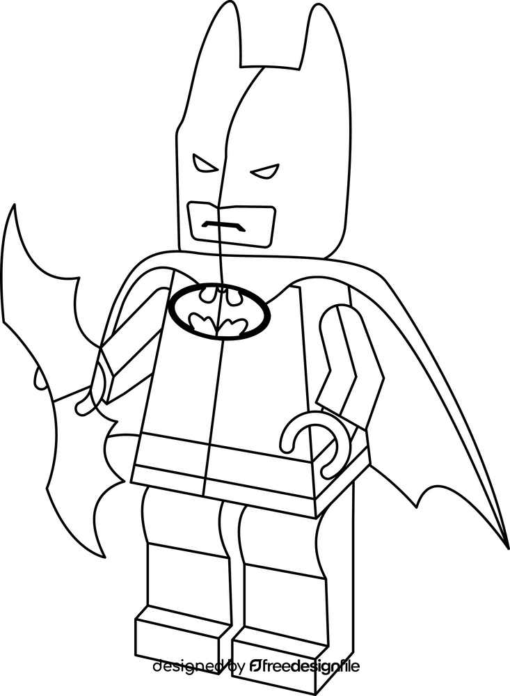 Lego Batman with boomerang black and white clipart