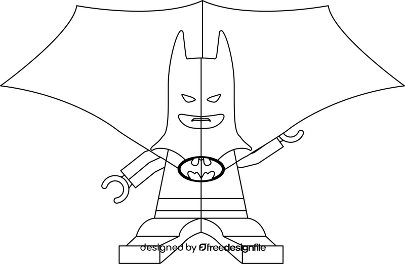 Lego Batman flying black and white clipart