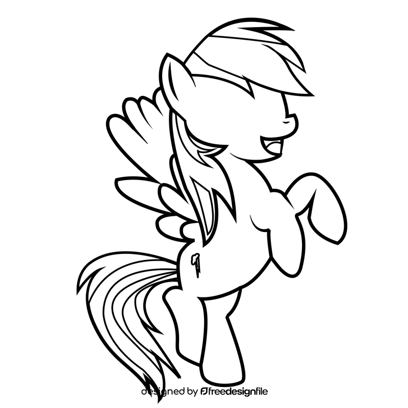 My Little Pony Rainbow Dash cartoon drawing black and white clipart
