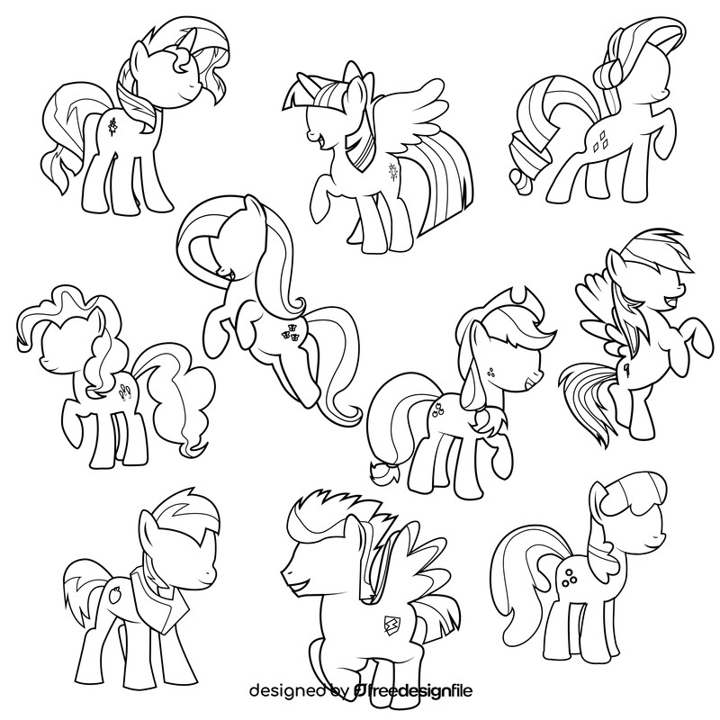 My Little Pony images set black and white vector